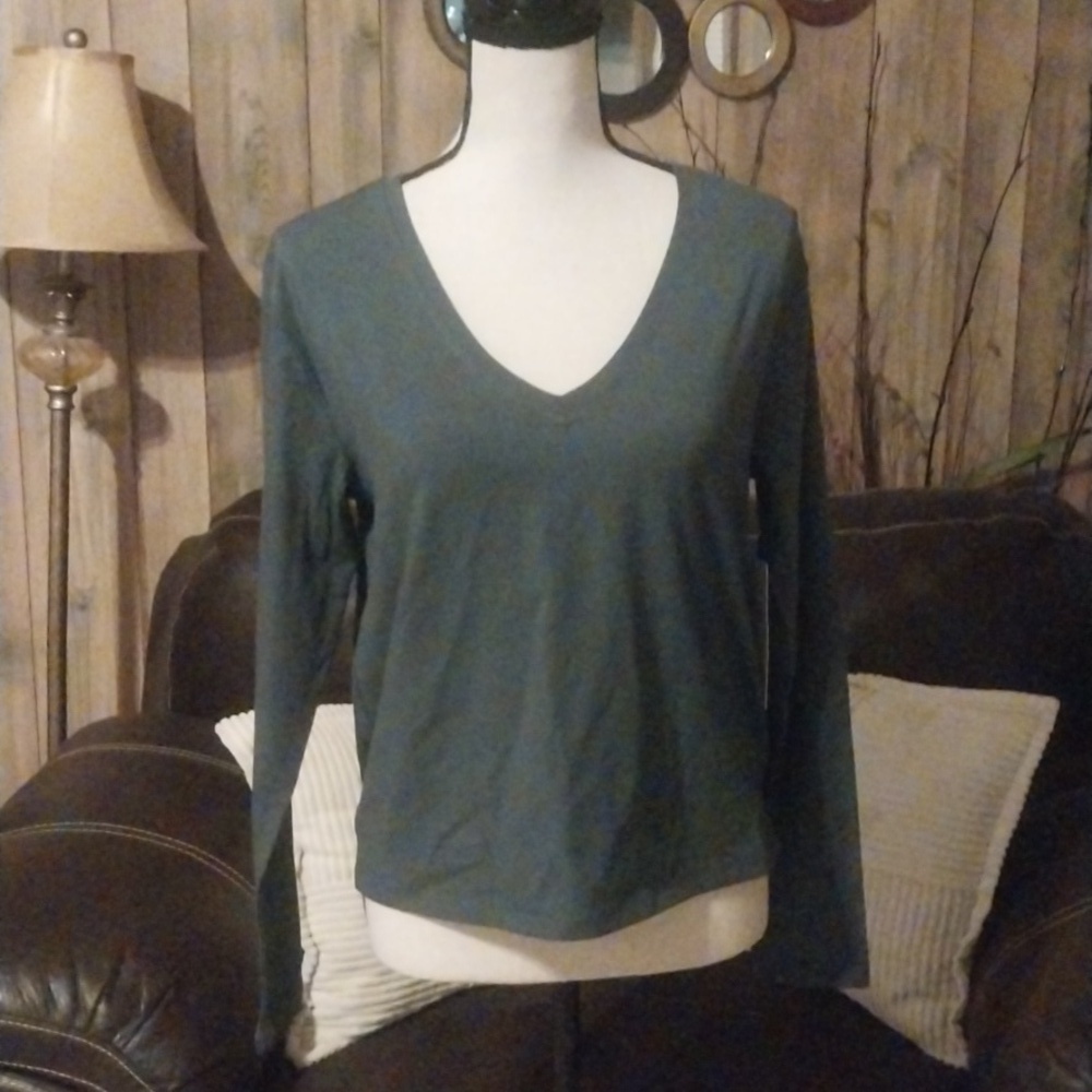 ATHLETA V-Neck Long Sleeve Gray Activewear Pullover Shirt Women's Size S